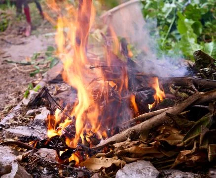 The fire burns with a bright flame Stock Photos