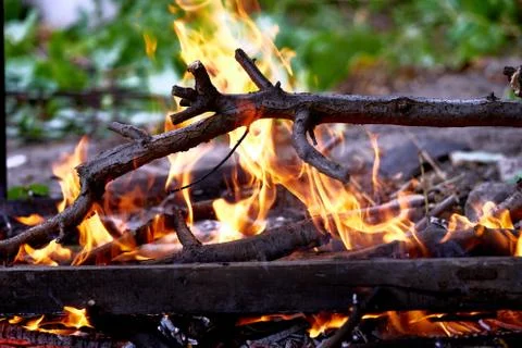 The fire burns with a bright flame Stock Photos