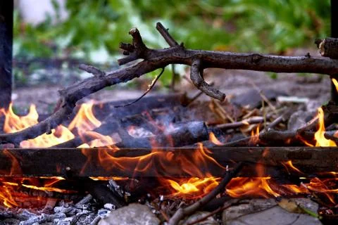 The fire burns with a bright flame Stock Photos