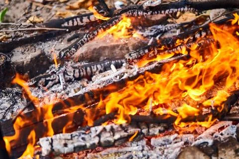 The fire burns with a bright flame Stock Photos