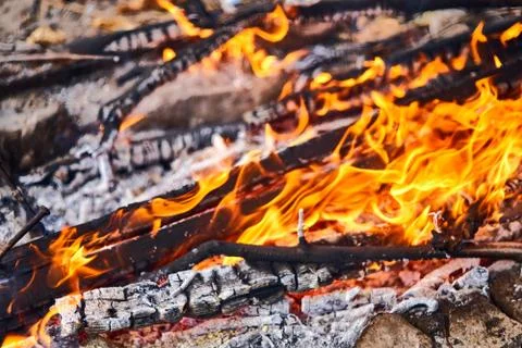 The fire burns with a bright flame Stock Photos
