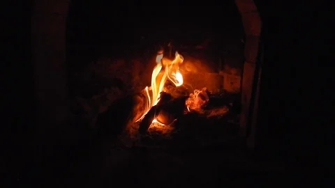 Fire burns in the crackling fireplace Stock Footage 105200745