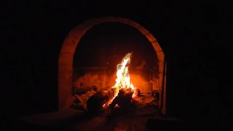 Fire burns in the crackling fireplace Stock Footage 105200795