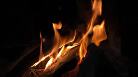 A Fire Burns On A Dark Background. Fireplace Stock Footage 152260598