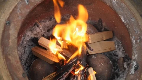 Fire burns in a fire pit Stock Footage 115055291