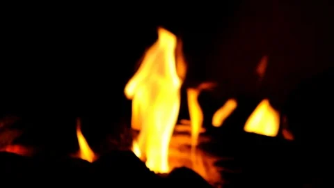 A fire burns in a fireplace. Close up view of fire flames Stock Footage 101928718
