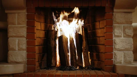 A Fire Burns In A Fireplace, Fire To Keep Warm Video stock 91120458