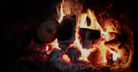 A fire burns in the fireplace of the fire in a large plan Stock-Footage 169863317