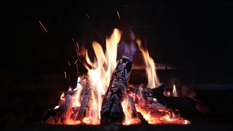 Fire burns in the fireplace Stock Footage 69856903
