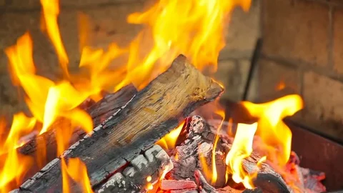 The fire burns in the fireplace Stock Footage 75428196