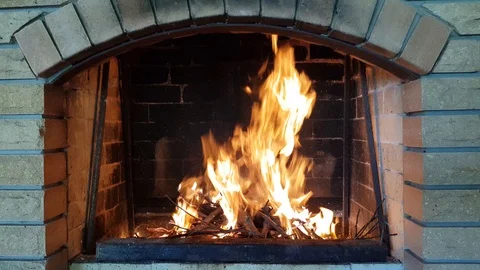 Fire burns in the fireplace Stock Footage 94738012