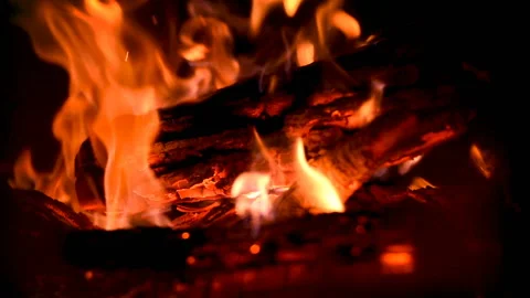 Fire burns in fireplace Stock Footage 100048548