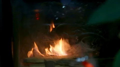 Fire burns in the fireplace Stock Footage 127636812