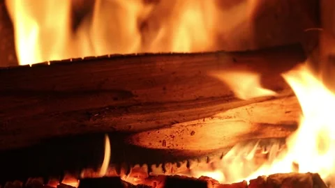 Fire burns in the fireplace. Stock Footage 145330651