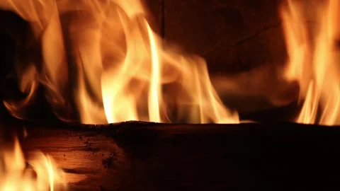 Fire burns in the fireplace. Stock Footage 145330692