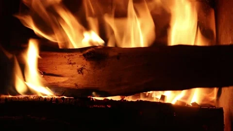 Fire burns in the fireplace. Stock Footage 145330728