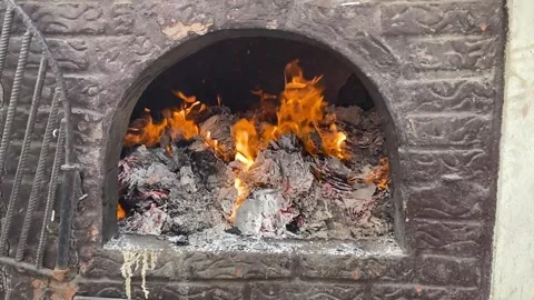A fire burns in a fireplace. Stock Footage 332160982