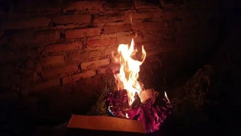 The fire burns the garbage at night. Stock Footage 165526380