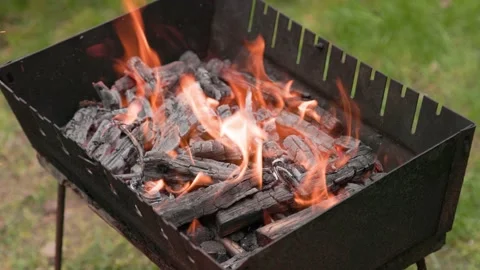 Fire burns in grill brazier Stock-Footage 238564683