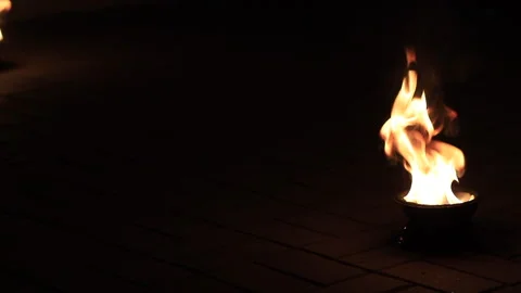 Fire burns on the ground Stock Footage 140358358