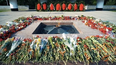 Fire burns in memory of millions fallen people defenders the motherland. Stock Footage 110573854
