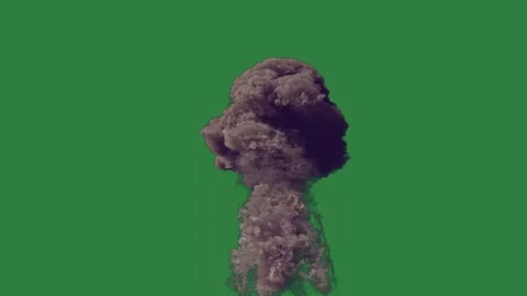 Fire burns on in the middle large explosion of black smoke cloud an isolated on Video stock 336849690