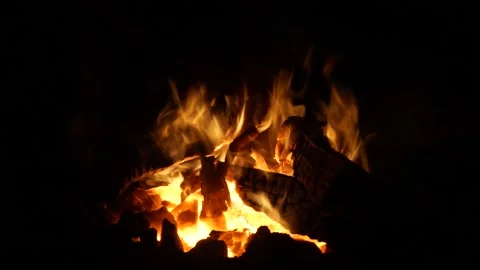 The fire burns at night Stock Footage 145671511