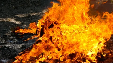 The fire burns pieces of plastic Stock Footage 88598148