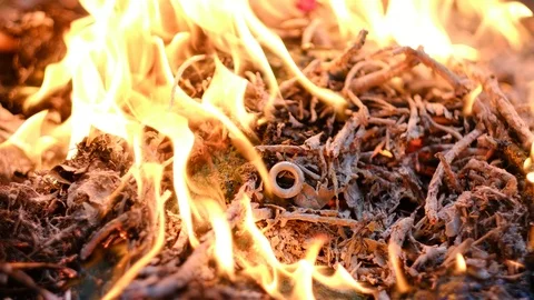Fire burns rubbish Stock Footage 96207850