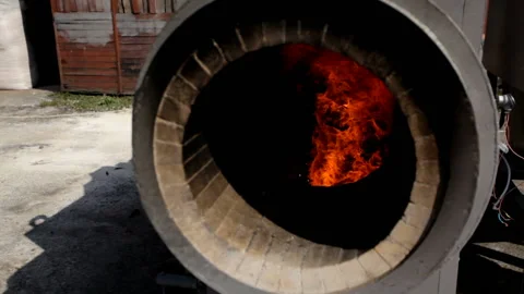 Fire burns in solid fuel boiler . Stock Footage 115034563