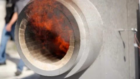 Fire burns in solid fuel boiler . Stock Footage 151174293