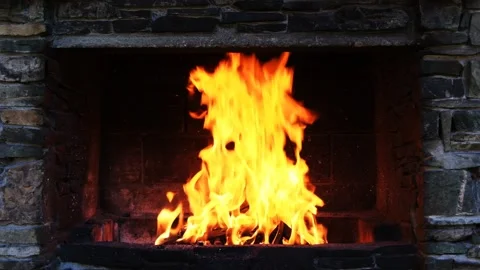 Fire burns in the stone oven. SlowMotion 库存影片 144013294