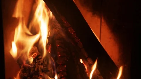 Fire burns in the stove close-up Stock Footage 125031828