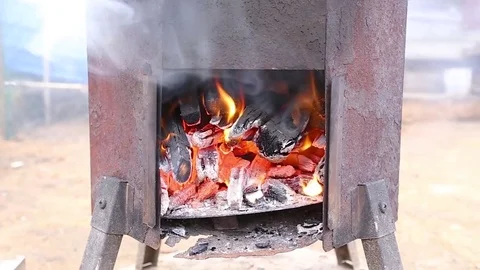 Fire burns in the stove Stock Footage 70080078