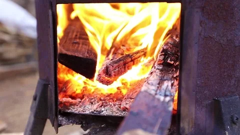 Fire burns in the stove Stock Footage 71984254