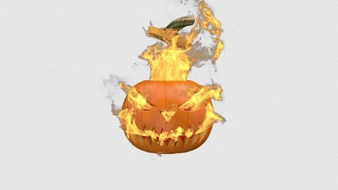 Fire burst out of Jack-o-lantern pumpkin - with alpha channel. Stock Footage 249536047
