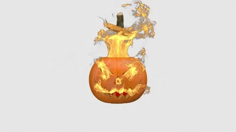 Fire burst out of Jack-o-lantern pumpkin - with alpha channel. Stock Footage 249541527