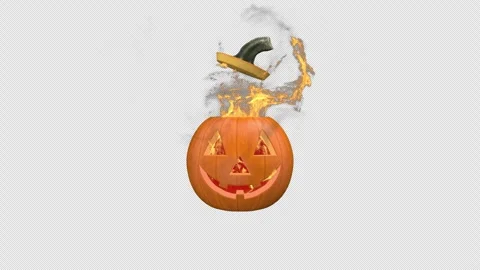 Fire burst out of Jack-o-lantern pumpkin - with alpha channel. Stock Footage 249543469