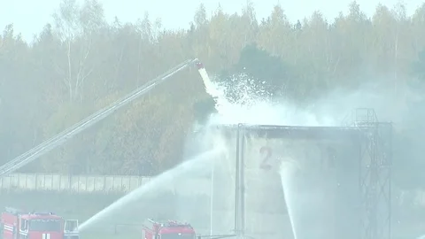 Fire calculation at the reactor that puts out the fire with their hoses, the wat Stock Footage 81313350