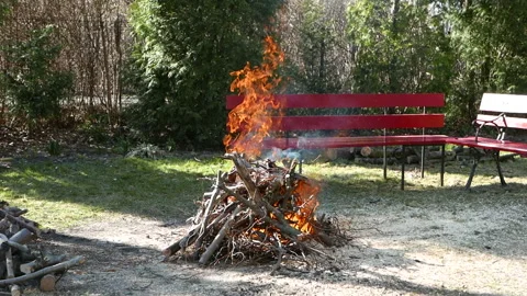 Fire camp burning Video stock 88700441