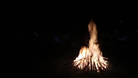 Fire camp at night in the forest for outdoor togetherness acivity Stock Footage 233468284
