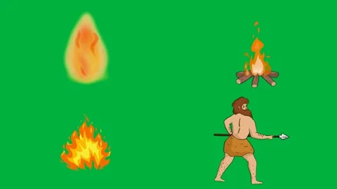 Fire campfire man in brown boy in white Great for chroma key 4k camping Stock Footage 309640995