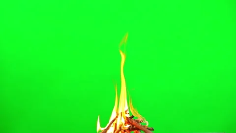 Fire camping and flame burn glowing on green screen background  Video stock 228890045