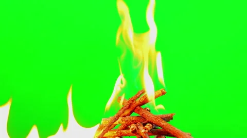 Fire camping and flame burn glowing on green screen background  Video stock 228890053