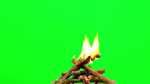 Fire camping and flame burn glowing on green screen background  Stock Footage 228890296