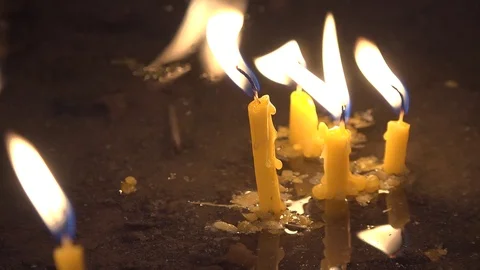 Fire candles at close range.  Stock Footage 126542873