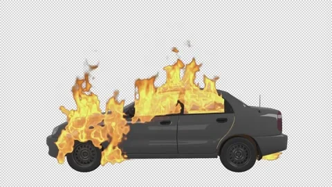 The fire car caught fire and burns like a fire Stock Footage 194295853