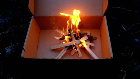 Fire in the cardboard box Stock Footage 154550085