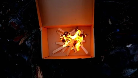 Fire in the cardboard box Stock Footage 154550101