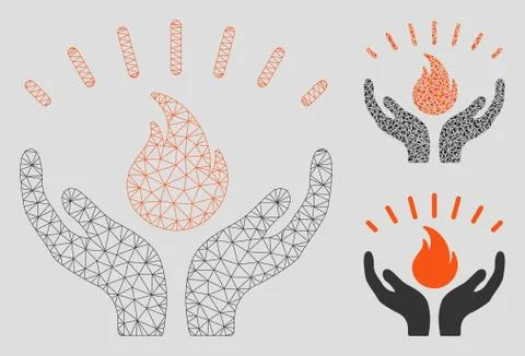Fire Care Hands Vector Mesh 2D Model and Triangle Mosaic Icon Illustrazione stock